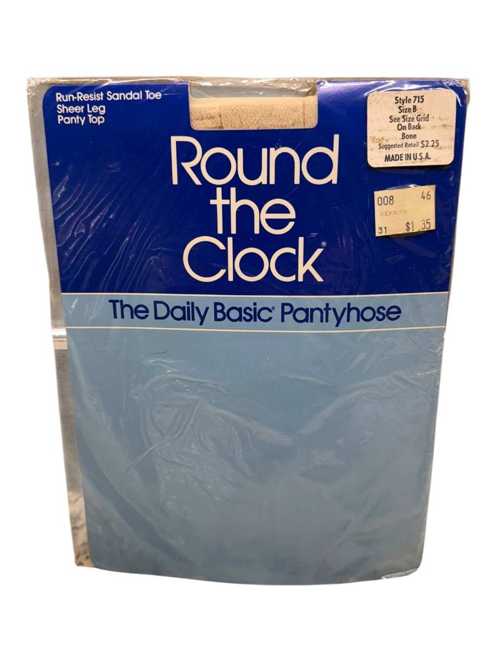 Round the clock Panty top Basic Sheer Leg pantyhose Style 715 Size B Bone